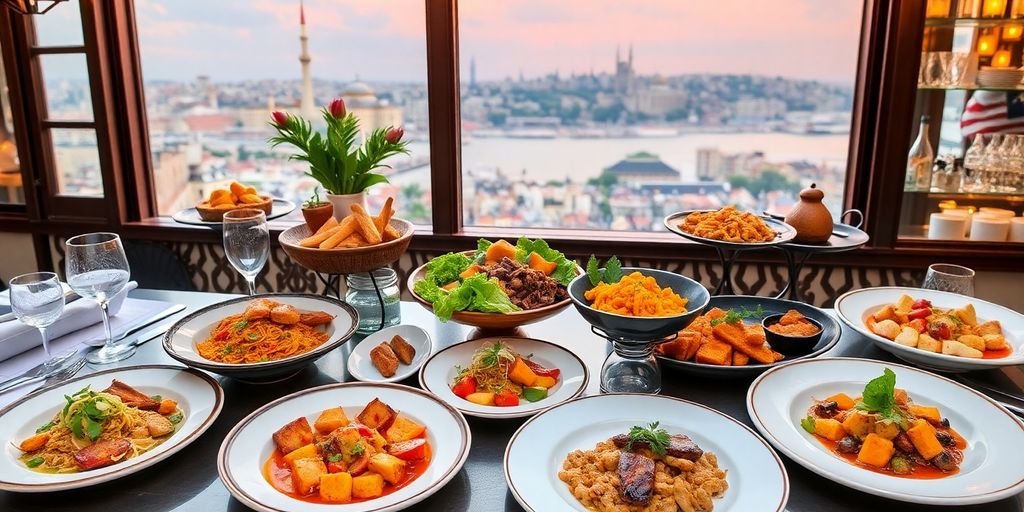 Diverse Turkish dishes on elegant plates in Istanbul.